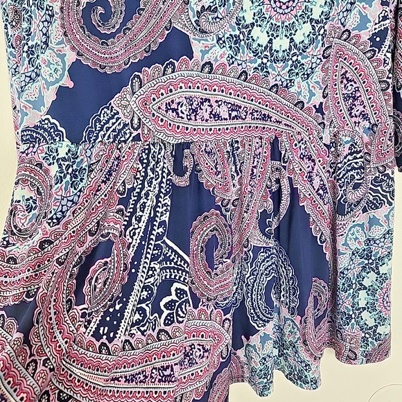 Discount Divas Babydoll Peplum Top Navy Purple Paisley Stretch Tunic XL Fit - Picture 5 of 7